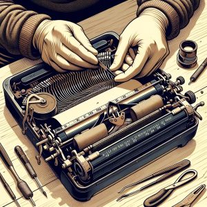 Picture of a typewriter ribbon being changed.